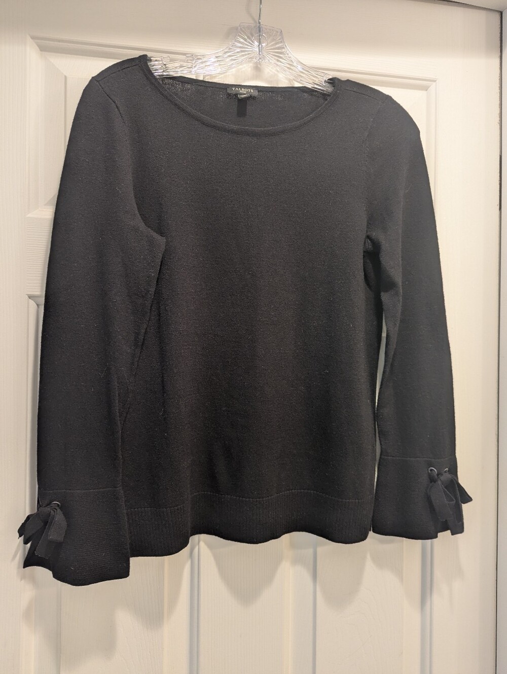 Talbots Petite Sweater Womens  Black Cashmere Mix Long Sleeve Bow Detail Size SP